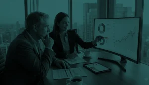 Investidor analisando carteira de investimentos e orientação profissional da assessoria