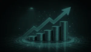 renda fixa digital, com elementos abstratos de tecnologia, estabilidade e crescimento financeiro