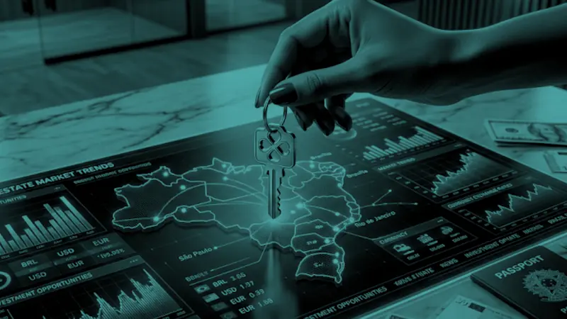 Infográfico demonstrando a estratégia de consórcio para não residente com foco em alavancagem financeira e investimentos no Brasil