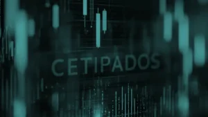 Investidor observando gráfico estável em tablet, ilustrando a tranquilidade de investir em fundos cetipados sem a volatilidade da Bolsa.